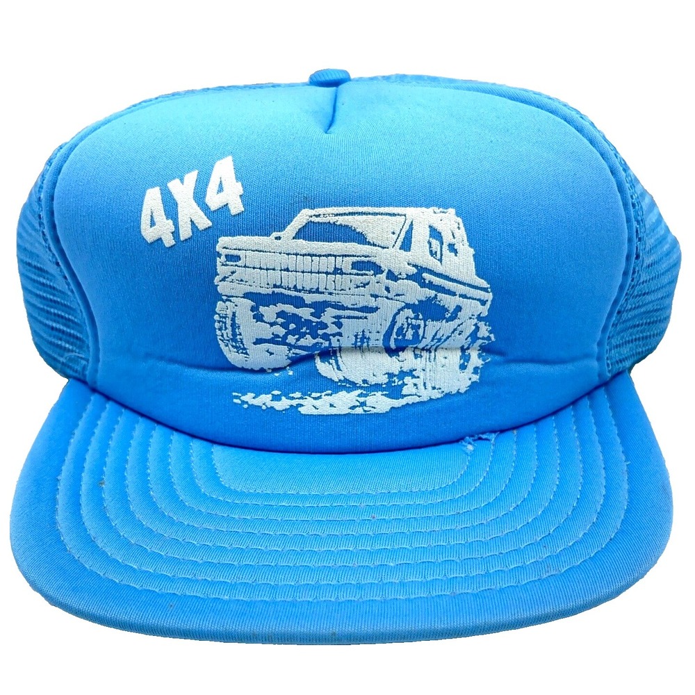 Vintage Trucker Hat Cap SnapBack Puffy Print 4x4 Truck Off Road 90s High Dome